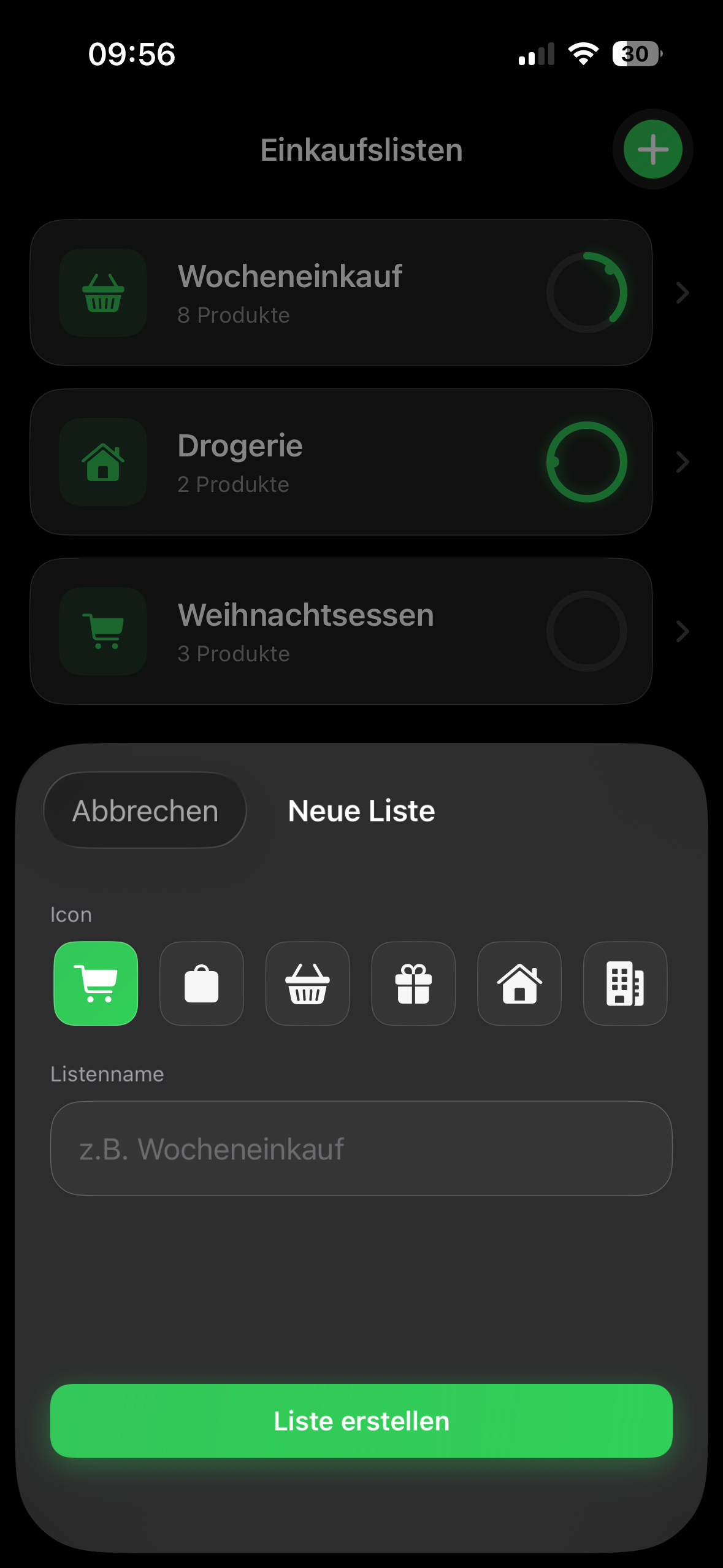 Neue Einkaufsliste erstellen in der App